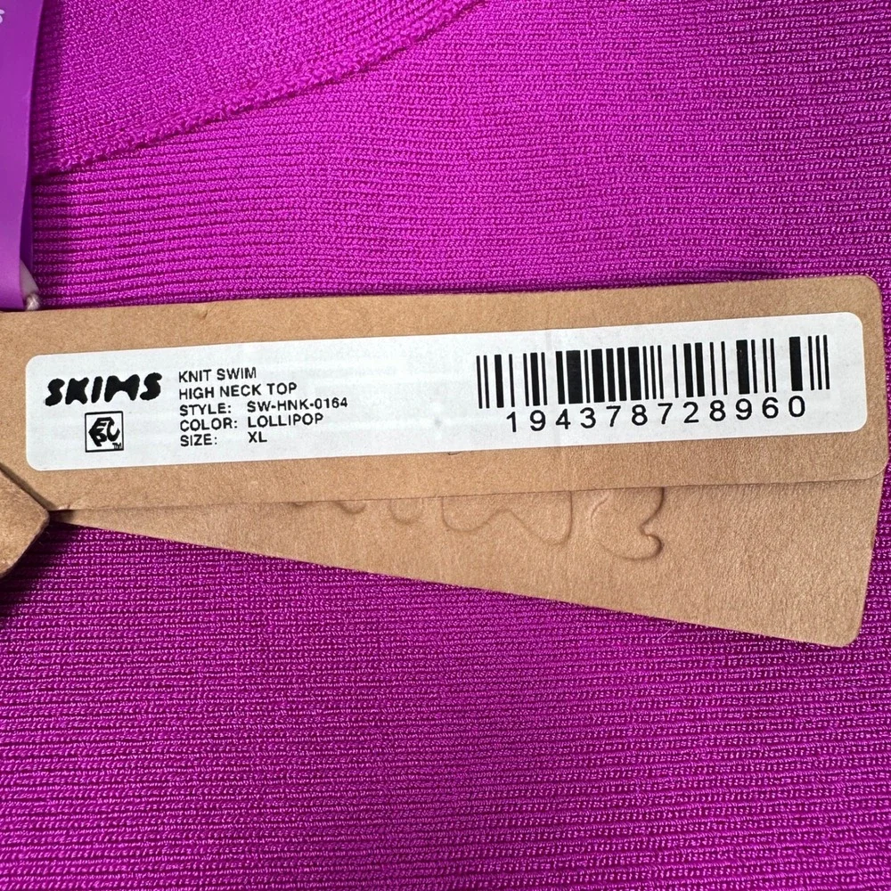 SKIMS Knit Swim High Neck Top and Briefs Set Lollipop Purple Pink XL NEW